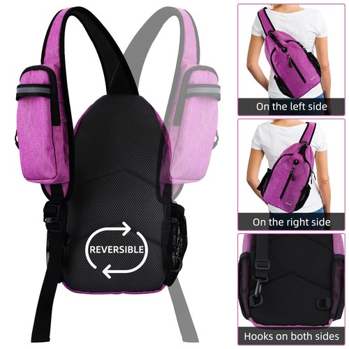 Fancosni Crossbody Sling Bags for Women Men, Lightweight Shoulder Bag, Multipurpose Backpack for Travel, Hiking, Shopping, Walking, Biking, Cycling, Earphone Hole, Purple