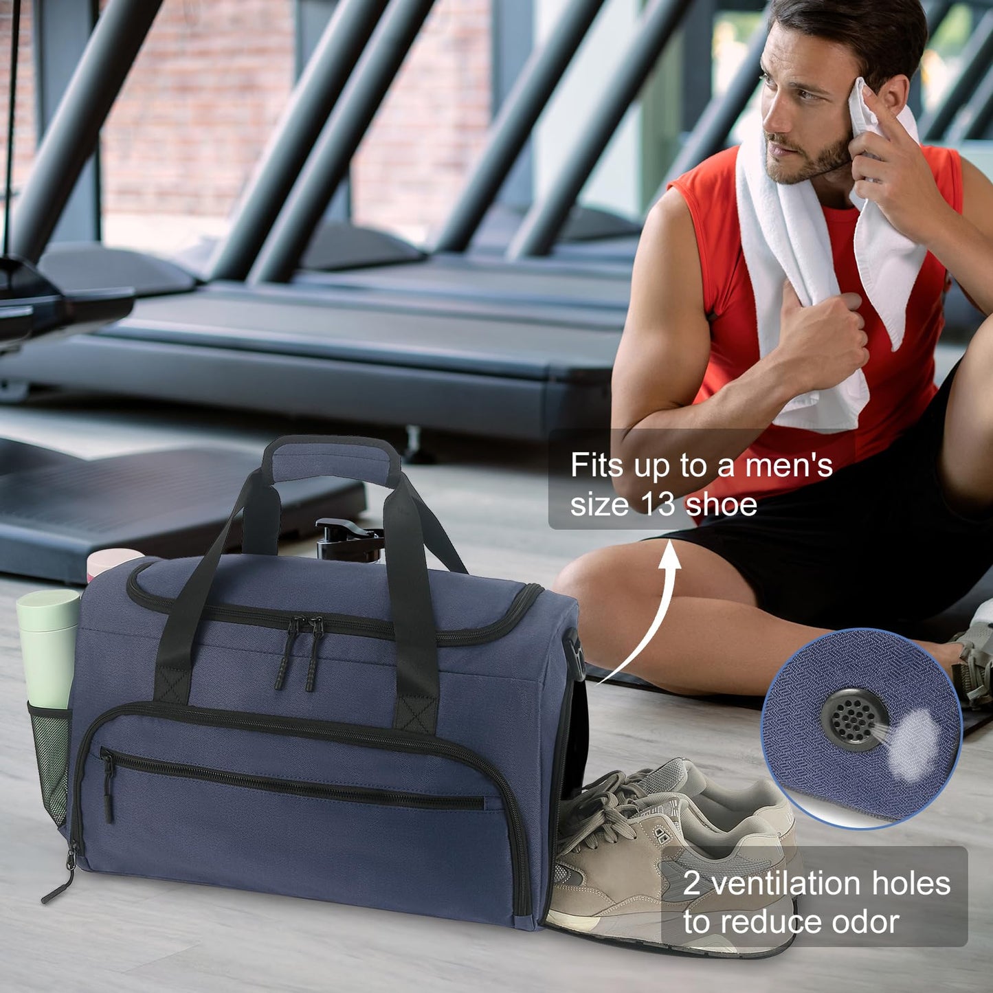 Gym Bag for Men Women, Sports Duffle Bag with Wet Pocket & Shoes Compartment, Water Resistant Overnight Weekender Bag Duffel Bag - Blue