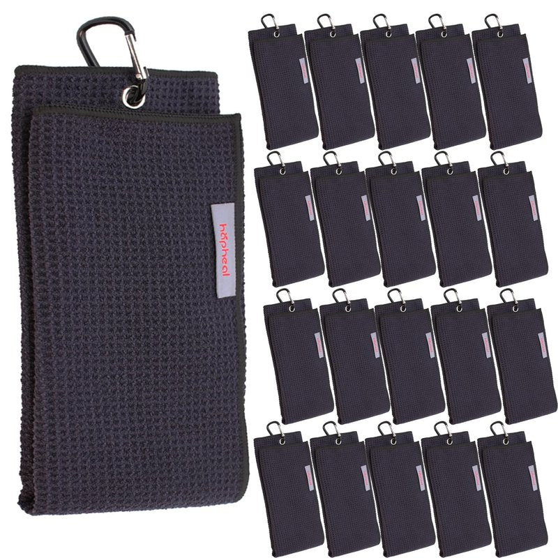 Golf Towel (16" X 21") Microfiber Waffle Pattern with Carabiner Clip,Golf Towels for Golf Bag for Man (20 Pack Black)