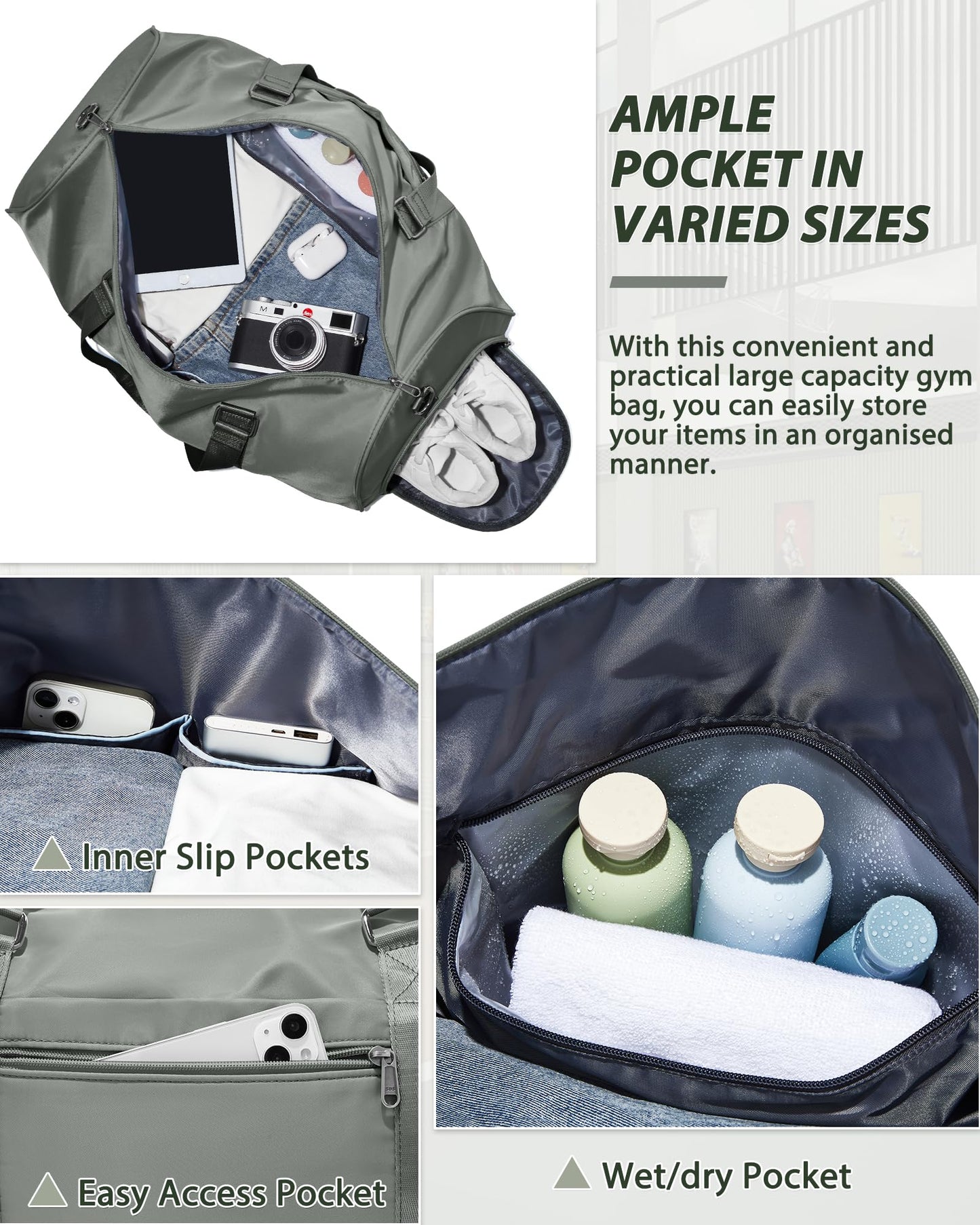 Travel Duffle Bag,Weekender Overnight Bags for Women with Shoes Compartment,Tote Gym Bag Personal Item Carry On Bag for Travel Business Trips Sport Hospital Dance Dark Green