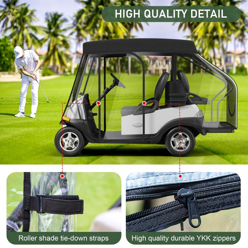 Rosefray Golf Cart Enclosure with 4 Sided Clear PVC Windows, 2+2 Golf Cart Drivable Enclosure Rain Cover , Short Roof 58" , Durable Door Zipper - (4 Seater Golf Cart Cover)-Black