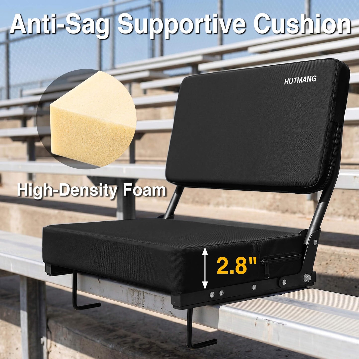 HUTMANG Swivel Backrest Stadium Seat, High-Density Cushion Bleacher Chair