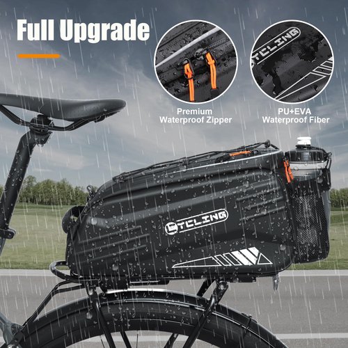 Febabilo Bike Rack Bag-10L EVA Hard Shell Waterproof 3 in 1 Ebike Trunk Pannier Bag with Reflective Strip & Shoulder Strap for Commuter Travel Outdoor Cycling Accessories (Hard Shell with Rain Cover)