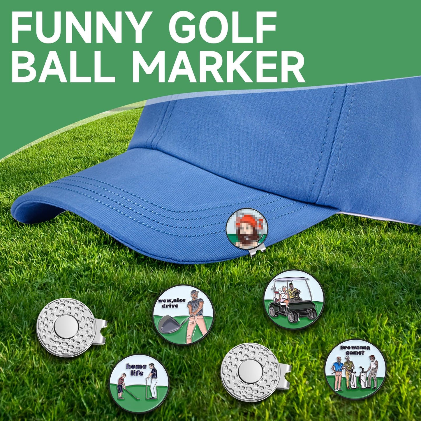 Jecten Funny Ball Marker Hat Clip, Magnetic Enamel Golf Ball Markers for Putting Green, Golf Ball Marker with Magnetic Hat Clip, Unique Gift for Golf Lovers