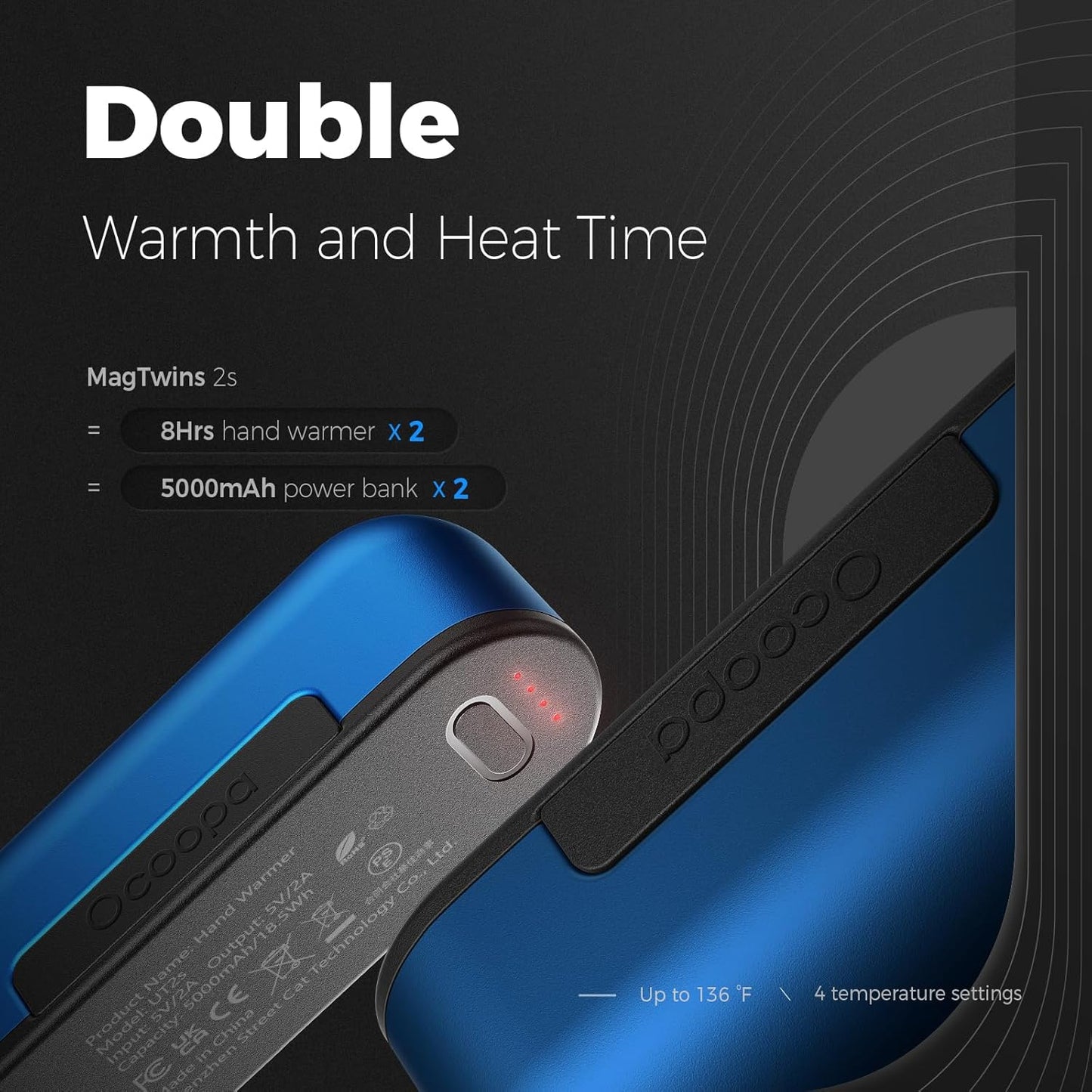 OCOOPA Rechargeable Hand Warmers - 16 Hours of Heat, 4 Levels Up to 137℉ | Portable USB-C Charger 5000mAh
