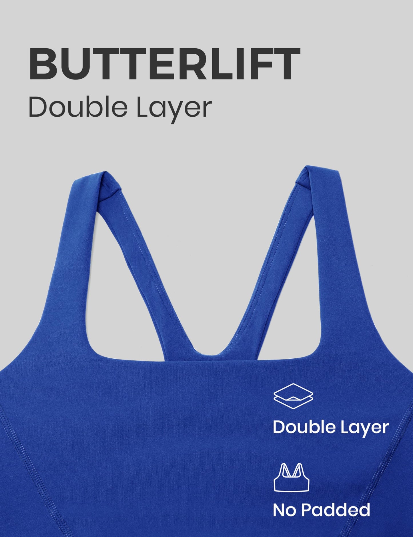 CRZ YOGA Butterlift Double Lined Square Neck Sports Bras for Women - Wireless V-Shaped Racerback Workout Yoga Top Non Padded Waves Blue Medium