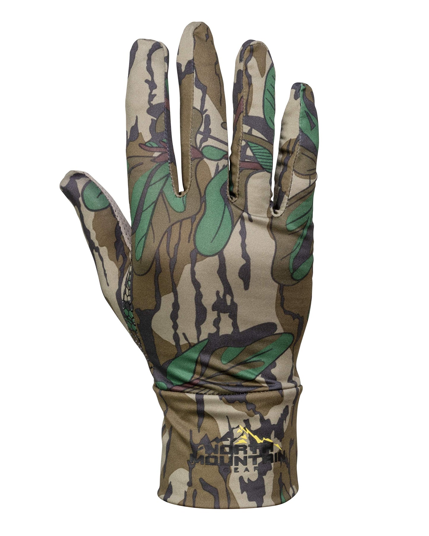 North Mountain Gear Mossy Oak Greenleaf Stretch Fit Hunting Gloves Lightweight Camouflage Glove Liner
