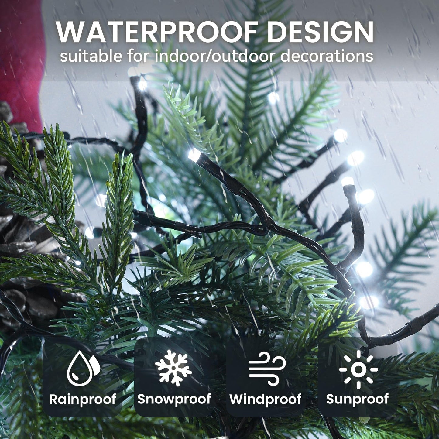 Cluster Lights 200 Led Fairy Lights 29FT Twinkle Lights with Remote 8 Modes String Lights Timer Plug in Firecracker Fairy Lights for Bedroom Outdoor Decorations,Cool White