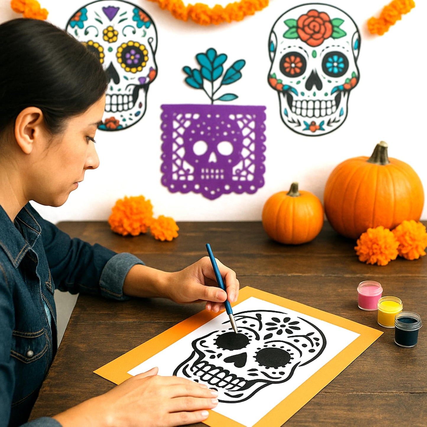 4pcs 12inch Sugar Skull Stencil Large Day of The Dead Painting Template Flower Pattern Skull Stencil Decoration for Holiday Halloween DIY Craft Wood Painting