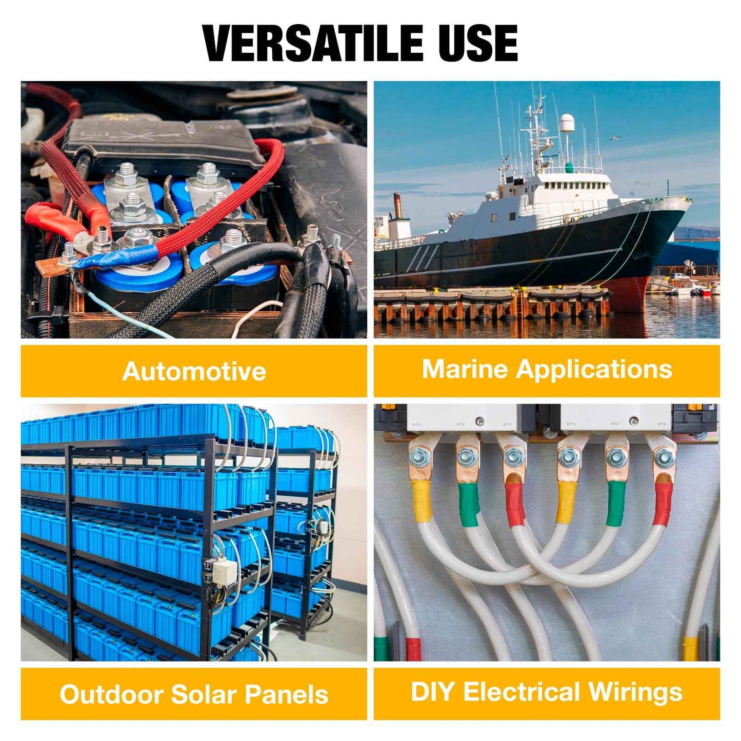 YUZES 200PCS Copper Wire Lugs AWG12 10 8 6 4 2 with Heat Shrink Set, Battery Cable Ends Ring Terminals Connectors, Crimp Terminals for Automotive, Marine, RV, Solar, Inverter & Audio Applications