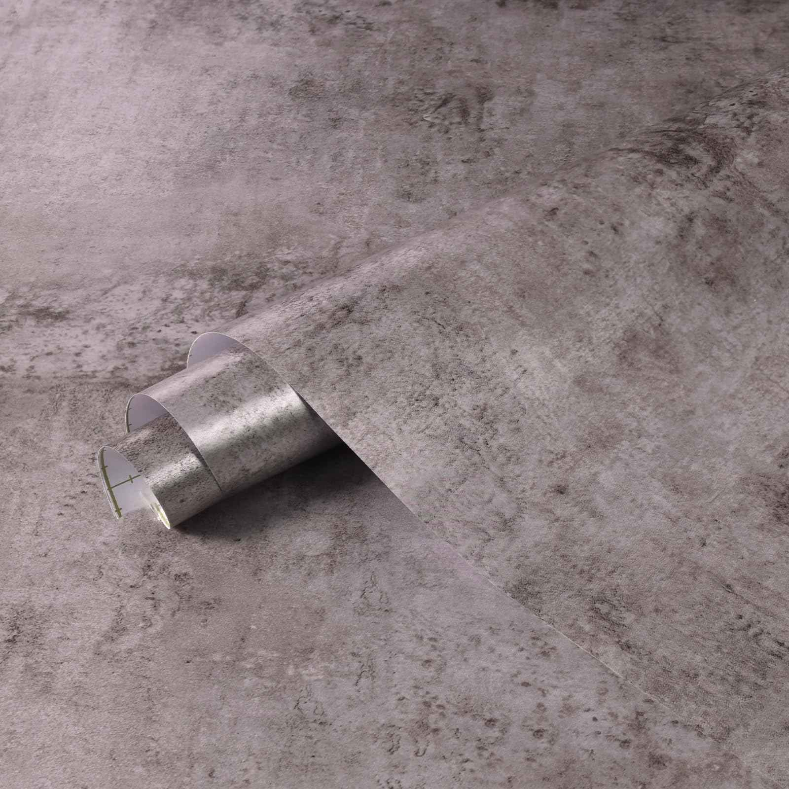 BOMENG Purple Cement Industrial Wallpaper Concrete Peel and Stick Silver Metallic Wall Paper，Extra Wide Contact Paper for Countertops、Basement，Hotel Lobby, Living Room, Bar 31.5"x354"