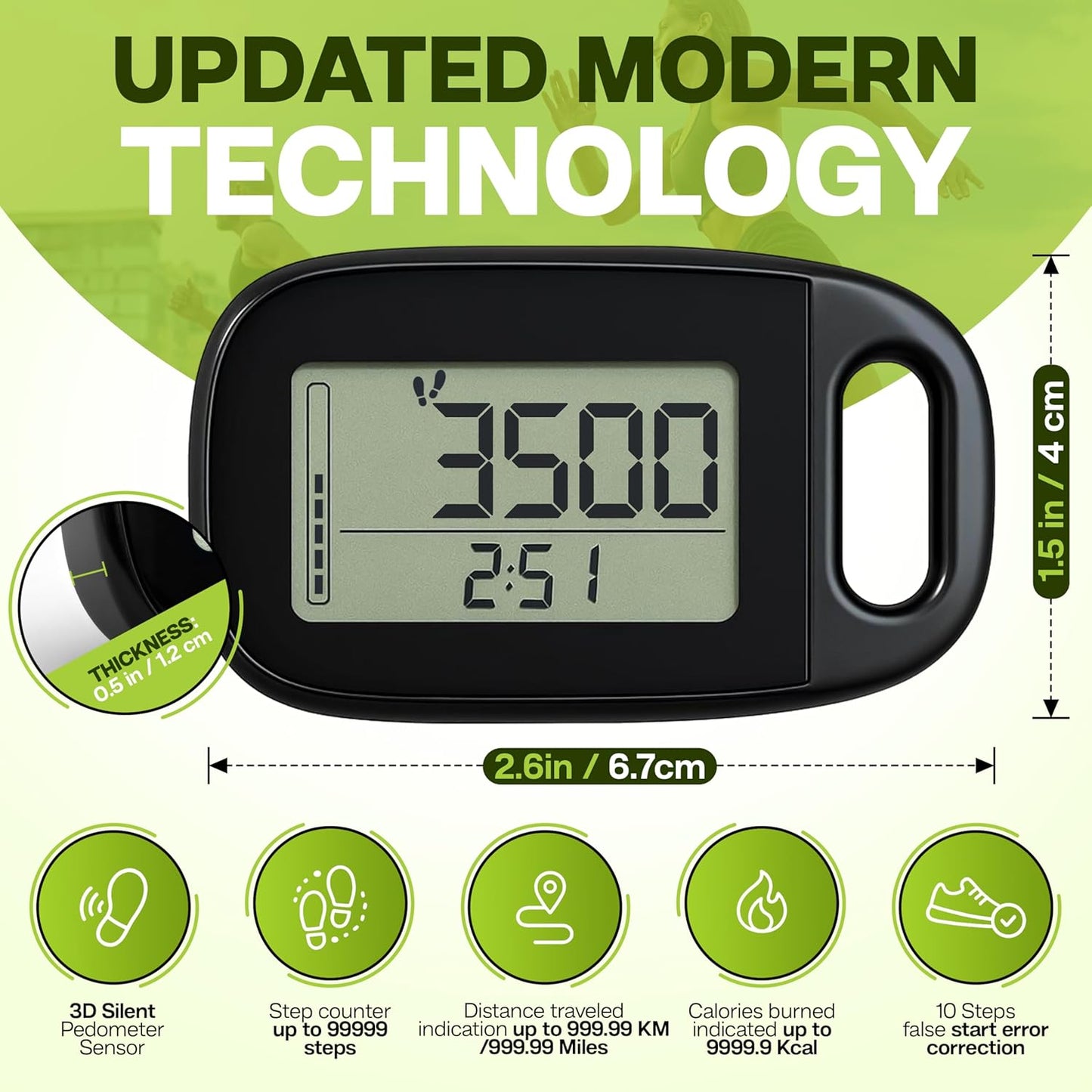 Skiennix Ankle Pedometer Step Counter - Clip-On Activity Tracker for Walking Steps & Miles - Includes Ankle Band & Lanyard