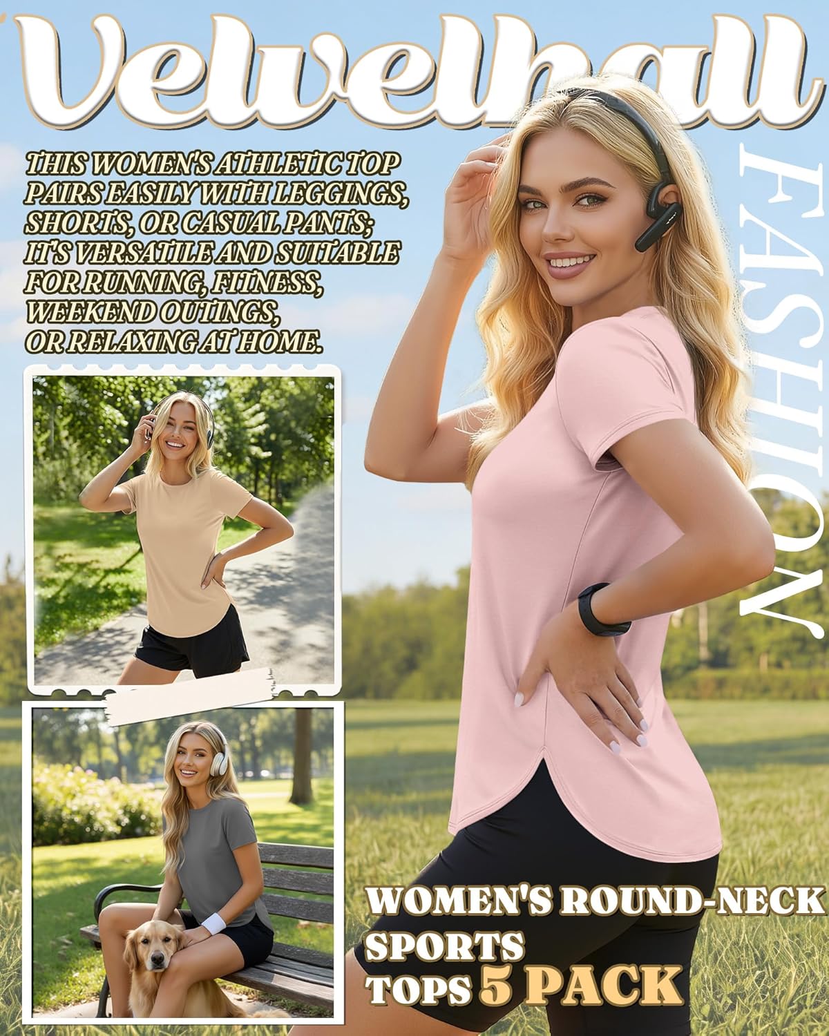 Skiennix Women's Athletic Workout Tops - Quick Dry UPF 50+ Crewneck Tees | 5 Pack with Side Slits