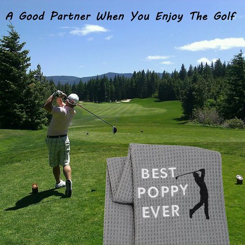 LEVLO Dad Golf Towel Embroidered Golf Towel Gift Golf Father Gift Best Papa/Pops/Grampy/Papaw/Dad/Poppy Ever Golf Towel with Clip (Best Poppy-Grey)