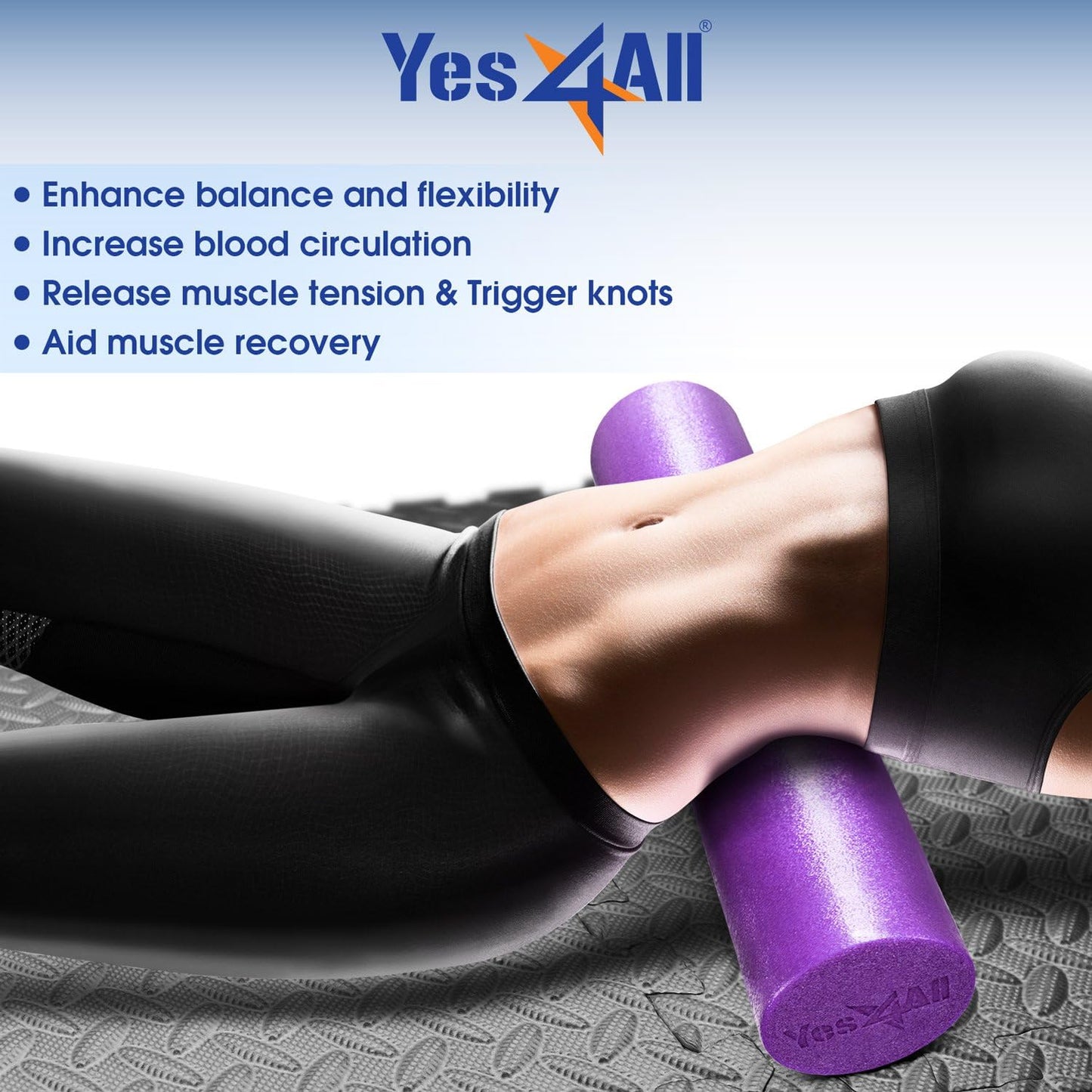 Yes4All Medium Firm Round Foam Roller - Ideal for Pilates, Yoga, Stretching | 12, 18, 24, 36 Inches