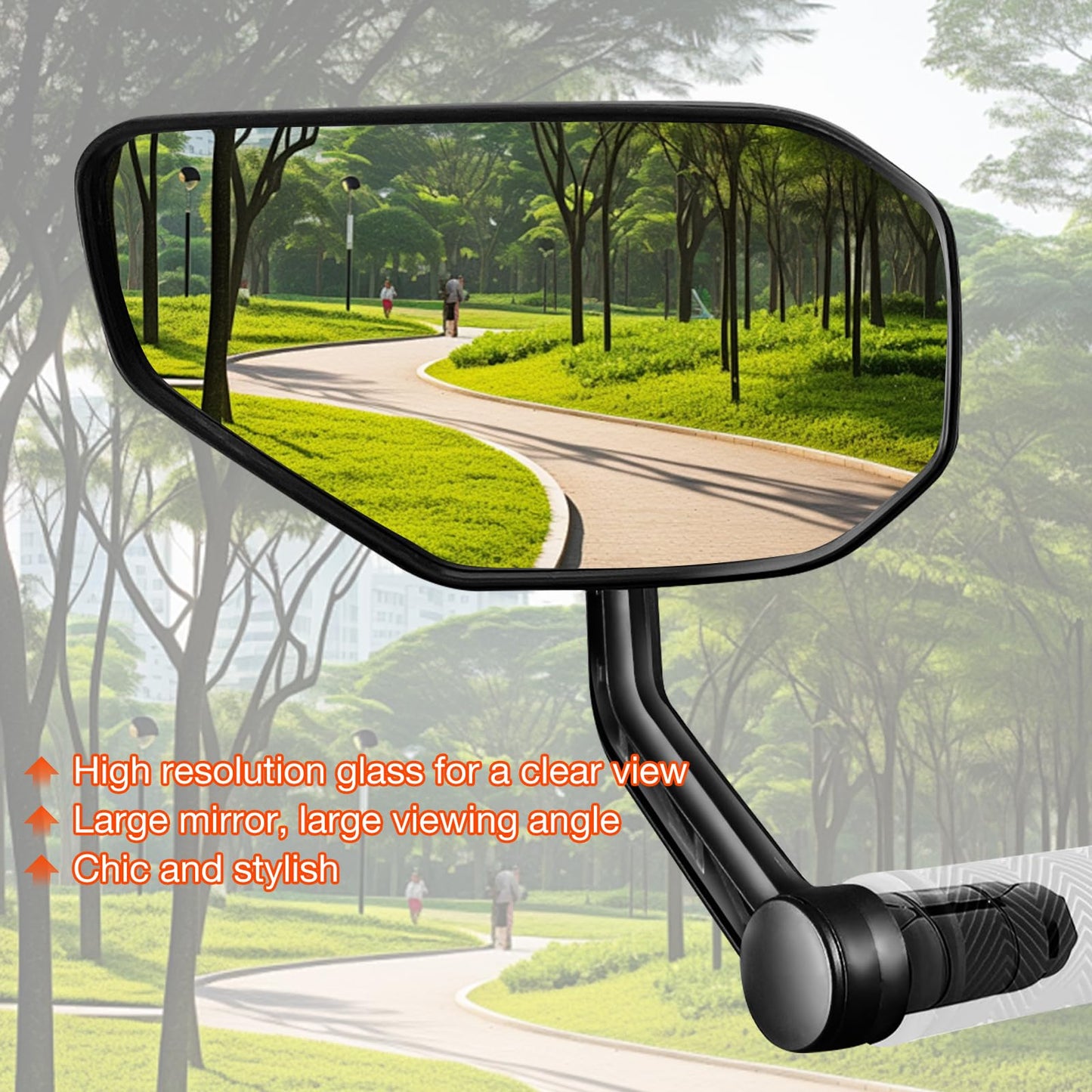 Homieway Bike Mirror, Bicycle Mirror for Handlebar Mount, Scratch Resistant Glass Lens Large Bar End Bike Rear View Mirror for E-bike, Mountain Bike, City Bikes & Scooter (Left 0.59-0.78")