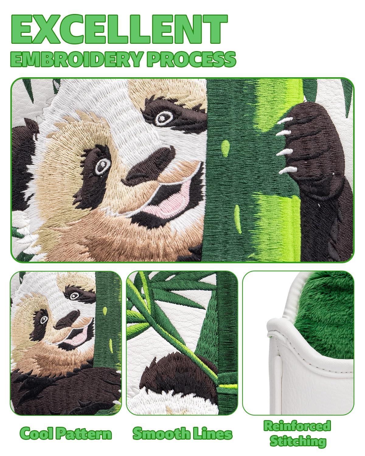 3pcs Panda Style Golf Head Covers, YXFSG Golf Club Covers Funny for Drivers, Fairway Woods, Hybrids, Mallet Blade Putter Golf Headcovers with Advanced Embroidery Soft Lined PU Leather for Most Brands