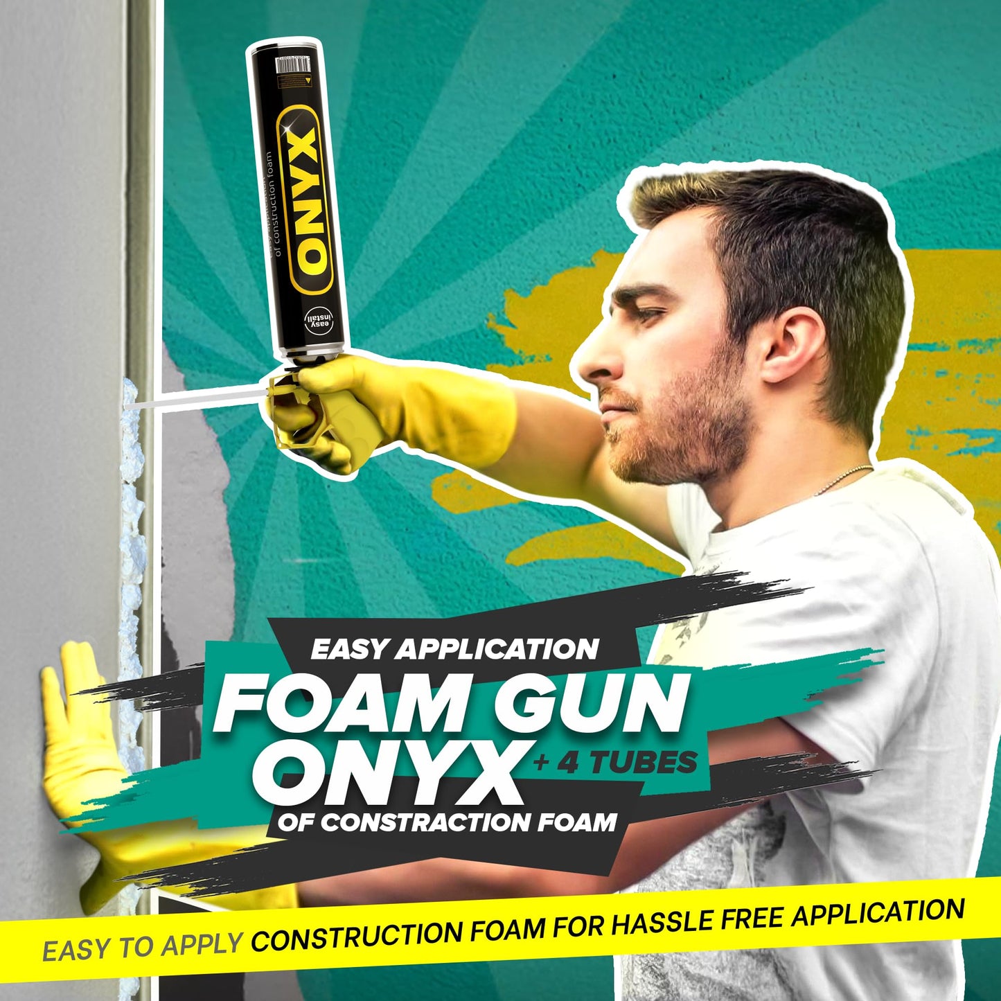 ONIA PU Spray Foam Gun with 4 tubes Expanding Spray foam Insulation Applicator with Reusable tubes and anti clogging caps – Filling & Sealing tool for Home and Office Use