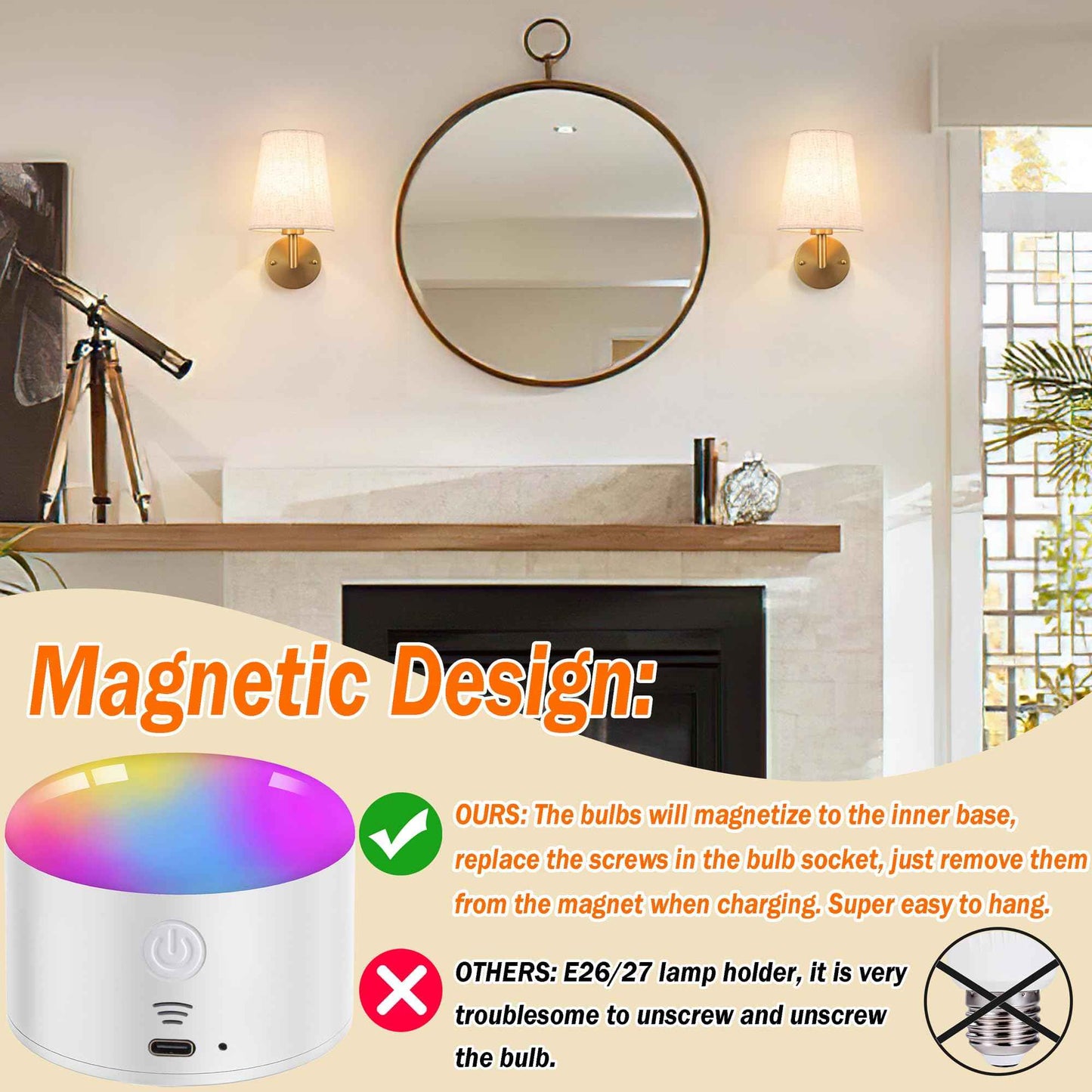 Wall Sconce Battery Operated Wall Light Fixure with Remote Control, Dimmable Battery Operated Wall Sconces Set Of Two, Indoor Wireless Wall Mounted Lamp with Rechargable Bulb For Bedroom Living Room (