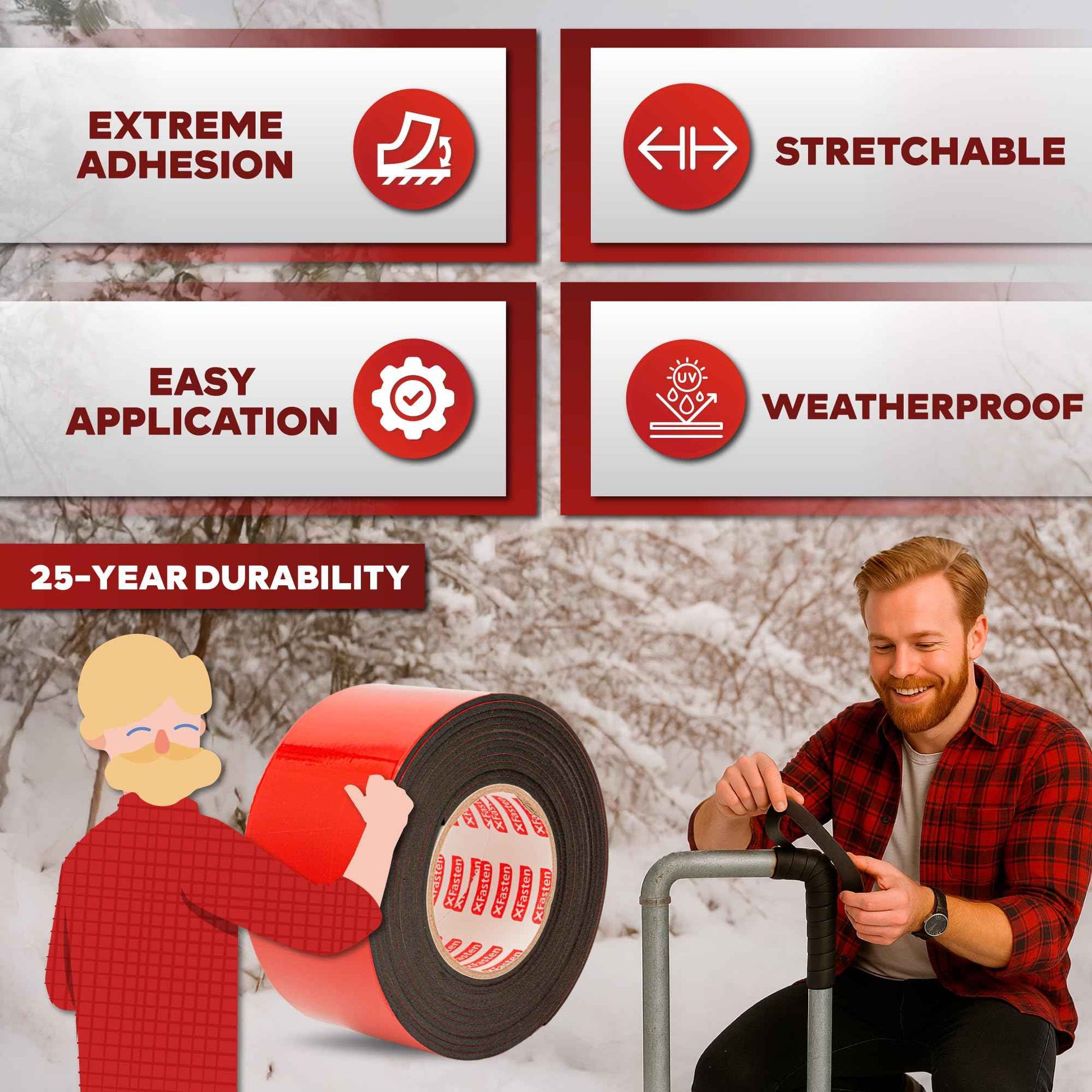 XFasten Foam Pipe Insulation Tape 3 Inch x 15 Feet Heavy-Duty AC Line Insulation Outdoor Pipe Wrap Tape AC Pipe Insulation Outdoor Pipe Insulation Wrap Tape HVAC Line Insulation Pipe Wrap Around Tape