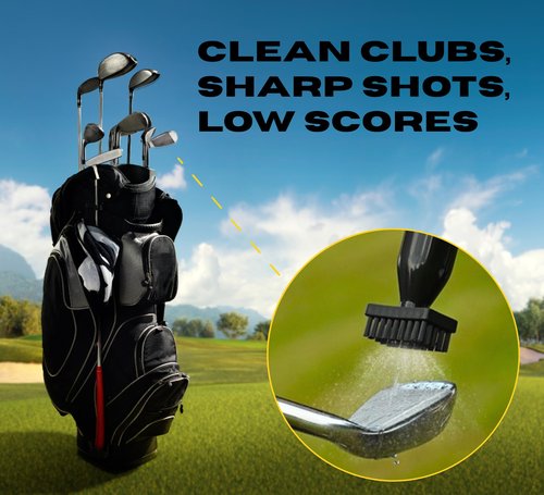 HODL 21 Mud Slayer Golf Club Cleaner with Water Spray – Golf Club Cleaning Brush with Leak-Proof Reservoir, Dual Bristle Head & Retractable Clip – Golf Bag Brush for Irons & Wedges (Black)