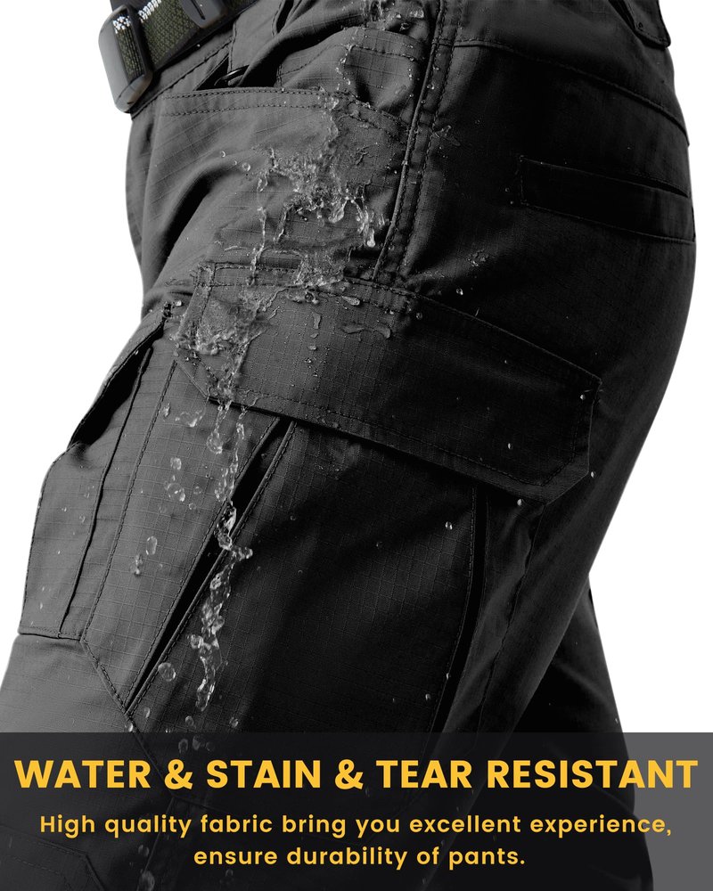 PandaVoy Men's Stretch Tactical Work Pants with Removable Knee Pads, Water-Resistant Ripstop Cargo Pants for Outdoor & Hiking Lightweight Slim Fit Black 32,30
