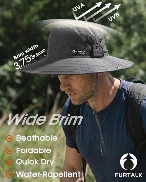 FURTALK Fishing Hat - UPF 80+ Foldable Wide Brim for Outdoor Hiking & Beach Use - Summer Essential