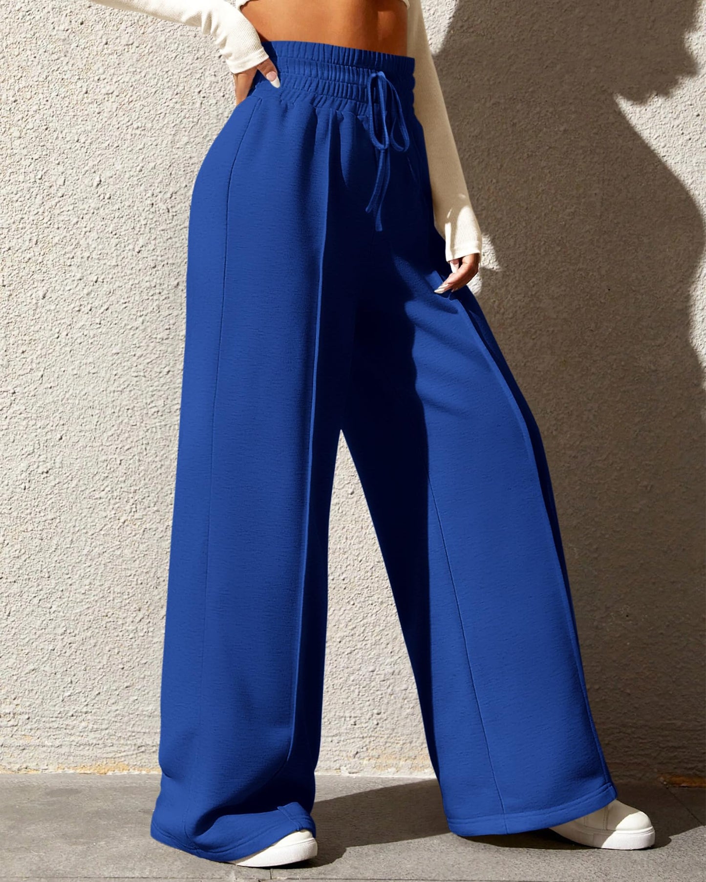 BTFBM Womens Wide Leg Sweatpants Casual Loose Solid Color Pants Comfy Lounge Joggers Baggy Sweatpants Pockets(Solid Royal Blue,X-Large)