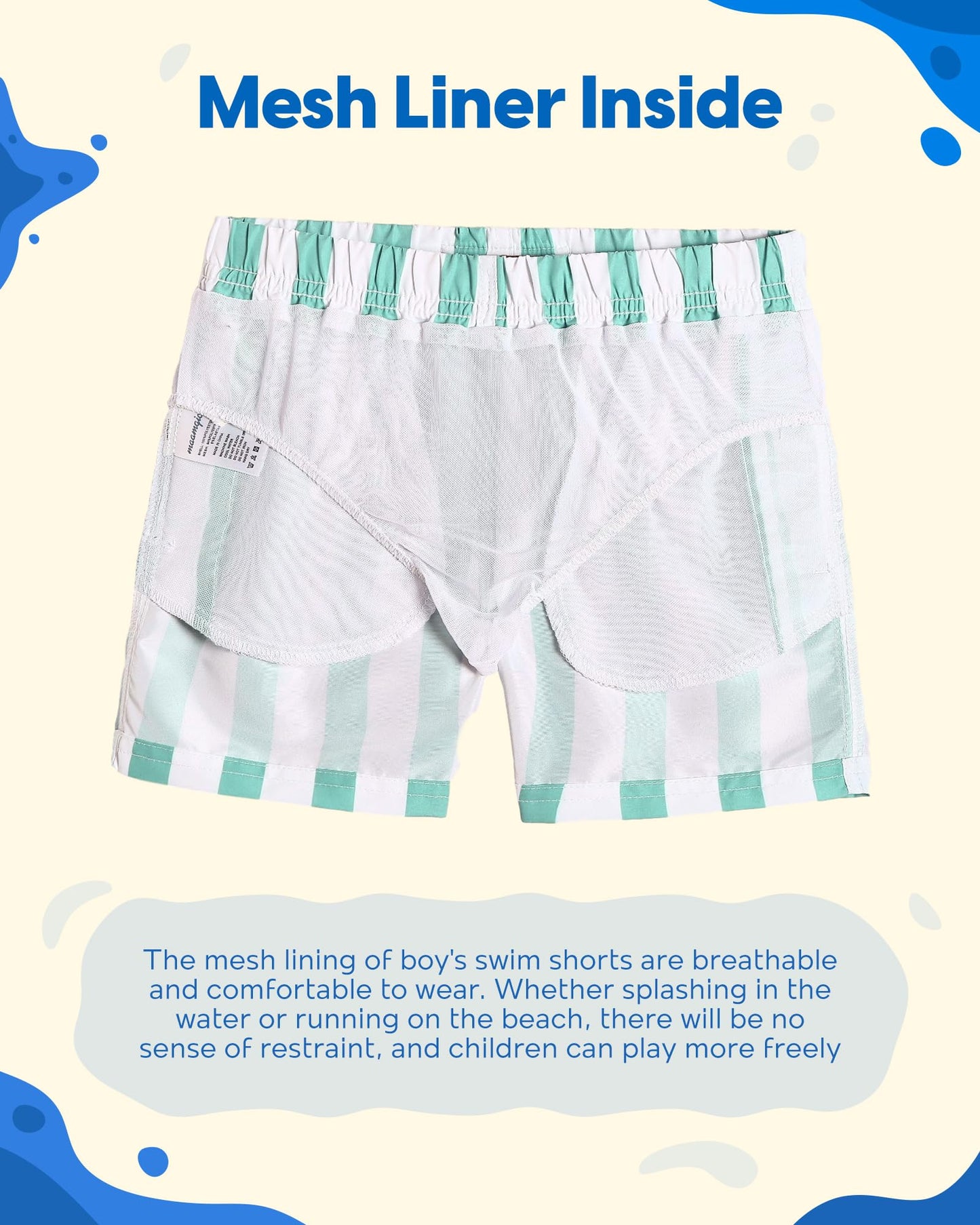 maamgic Boys Swim Trunks Toddler Swim Shorts Little Boys Bathing Suit Swimsuit Toddler Boy Swimwear,Stripe Greenwhite,8 T