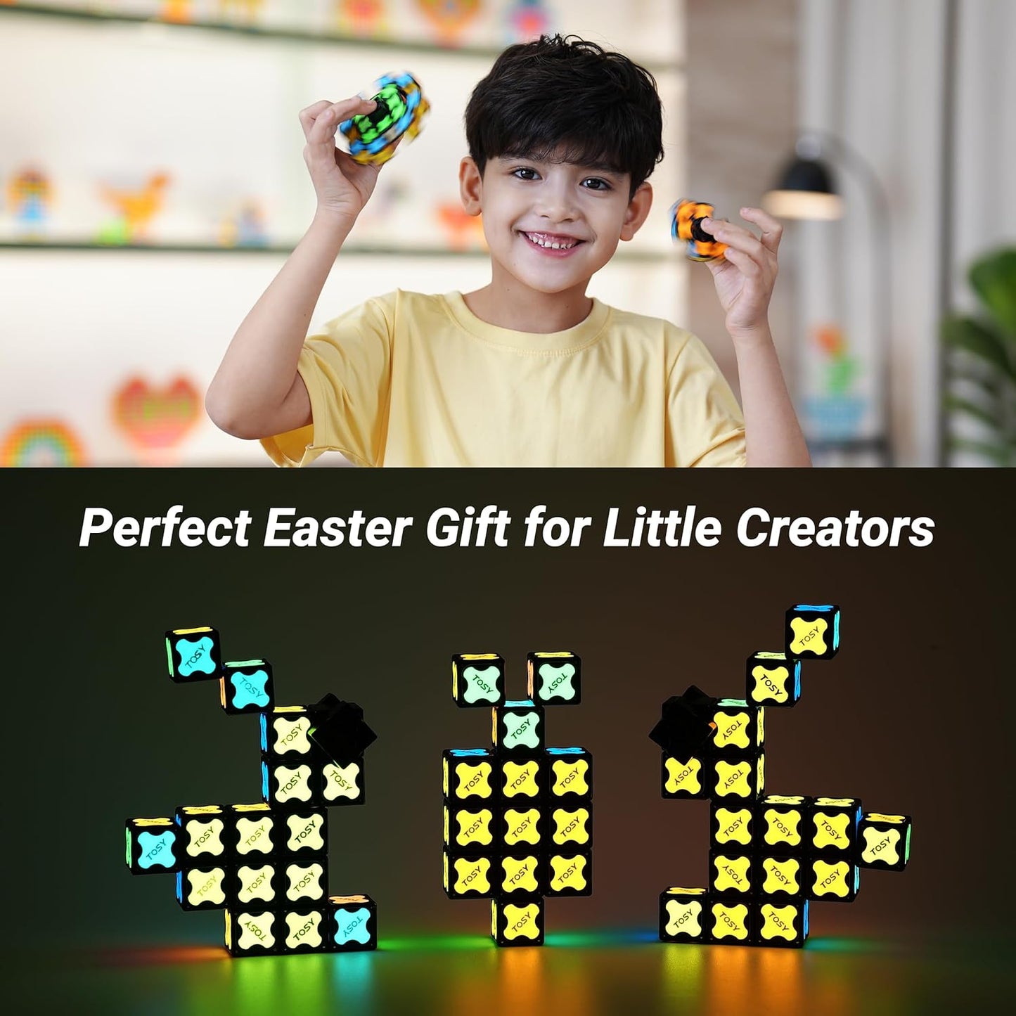 TOSY Magnet Fidget Spinner - Glow In The Dark 3-in-1 Transformable Toy | Infinity Cube & Puzzle for Kids & Adults