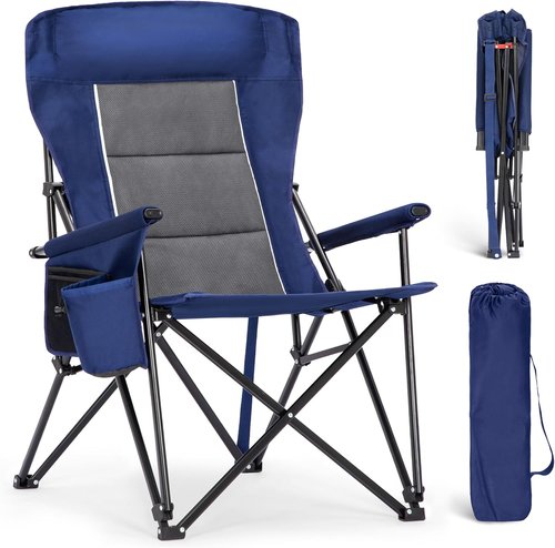 ALPHA CAMP Oversized Folding Camping Chair - Heavy Duty High Backrest, Supports 500 LBS | Portable with Cup Holders & Side Pocket