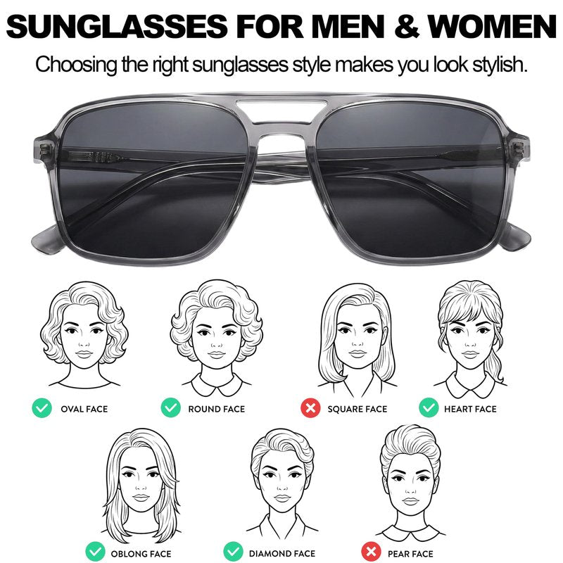 Umbifa 60s Retro Square Aviator Sunglasses for Men Women, Acetate Frame, Polarized, Face Flattering & All-Day Wear