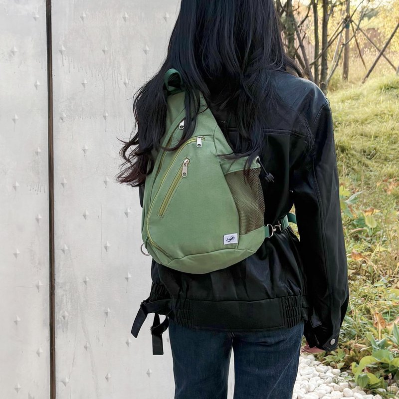 Shamguru Canvas Sling Bag Crossbody Backpack - Adjustable Strap Daypack with Anti-Theft Pocket and Water Bottle Holder