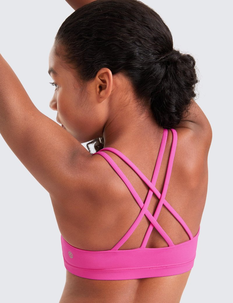 CRZ YOGA Girls Softness Mold Butterluxe Cross Sports Bra - Yoga Athletic Casual Double Spaghetti Strap Scoop Neck Kids Teen Light Purple Large
