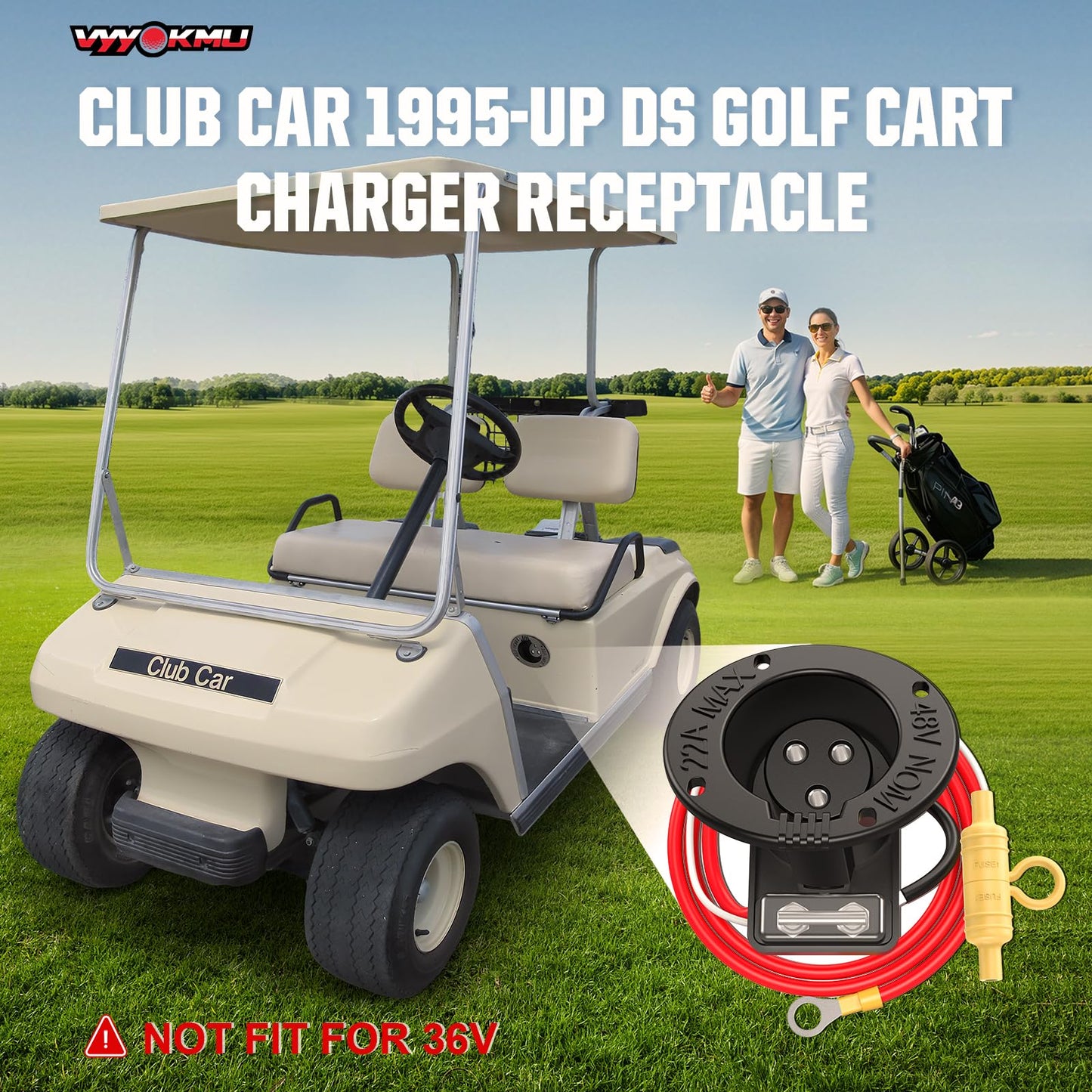 VYYOKMU 48Volt Golf Cart Club Car DS DC Charger Receptacle with Fuse for Club Car DS 1995-UP, Club Car Golf Cart Charging Port OEM# 101802101 1018021-01 101846801, Charger Receptacle and Fuse Assembly