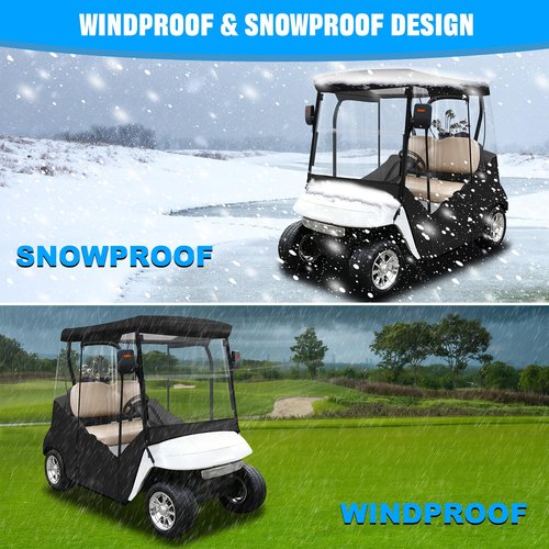 iLSKW Golf Cart Driving Enclosure 2 Passenger Only for EZGO TXT & RXV Cart with Roll Up Door Zipper Design, 4-Side Clear Windows 600D Heavy Duty Rain Cover, Black