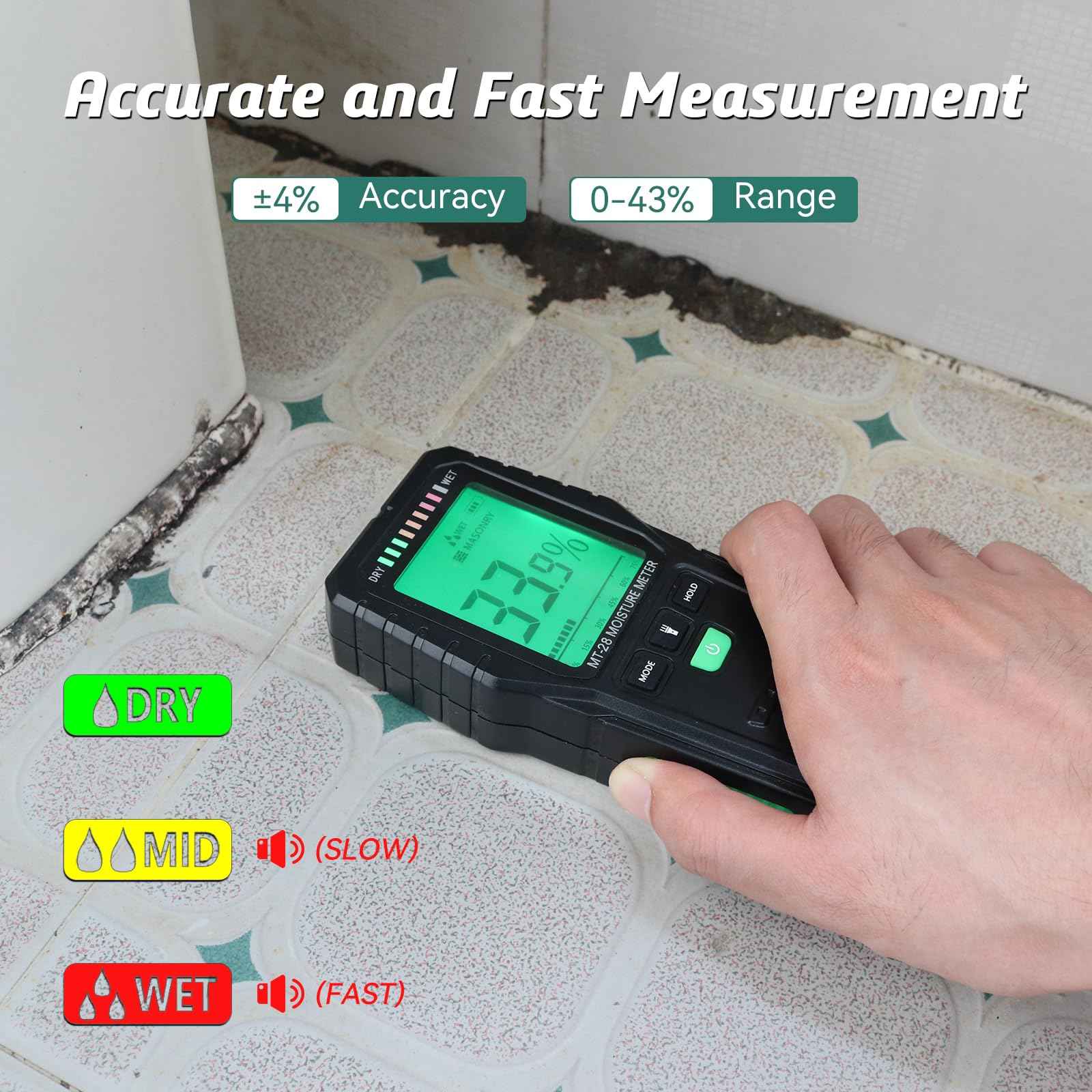 Pinless Moisture Meter for Walls, Wood, Drywall – Non-Invasive Moisture Detector with Deep Scan, Digital LCD Display – Wall Moisture Tester for Water Damage, Home Inspections, Renovation