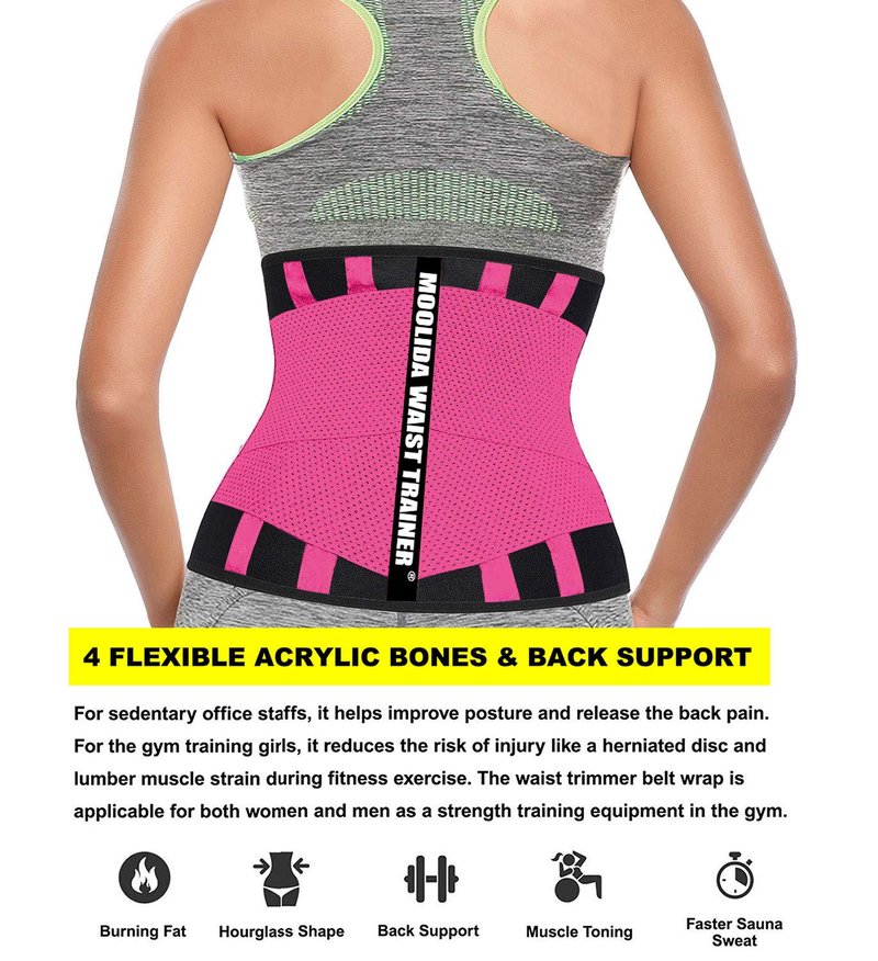 Moolida Waist Trainer for Women Waist Trimmer Workout Fitness Back Support (Hotpink,Medium)