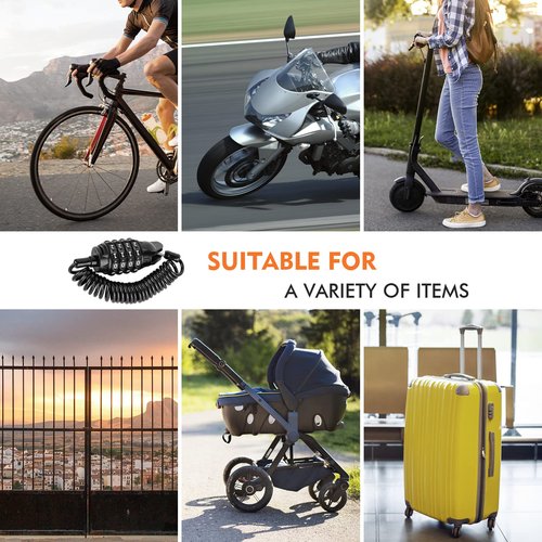Jiaxitek Motorcycle Helmet Lock, Portable Password Combination Security Lock 59 Inch Cable Lock for Bicycle Motorbike Suitcase and Luggage