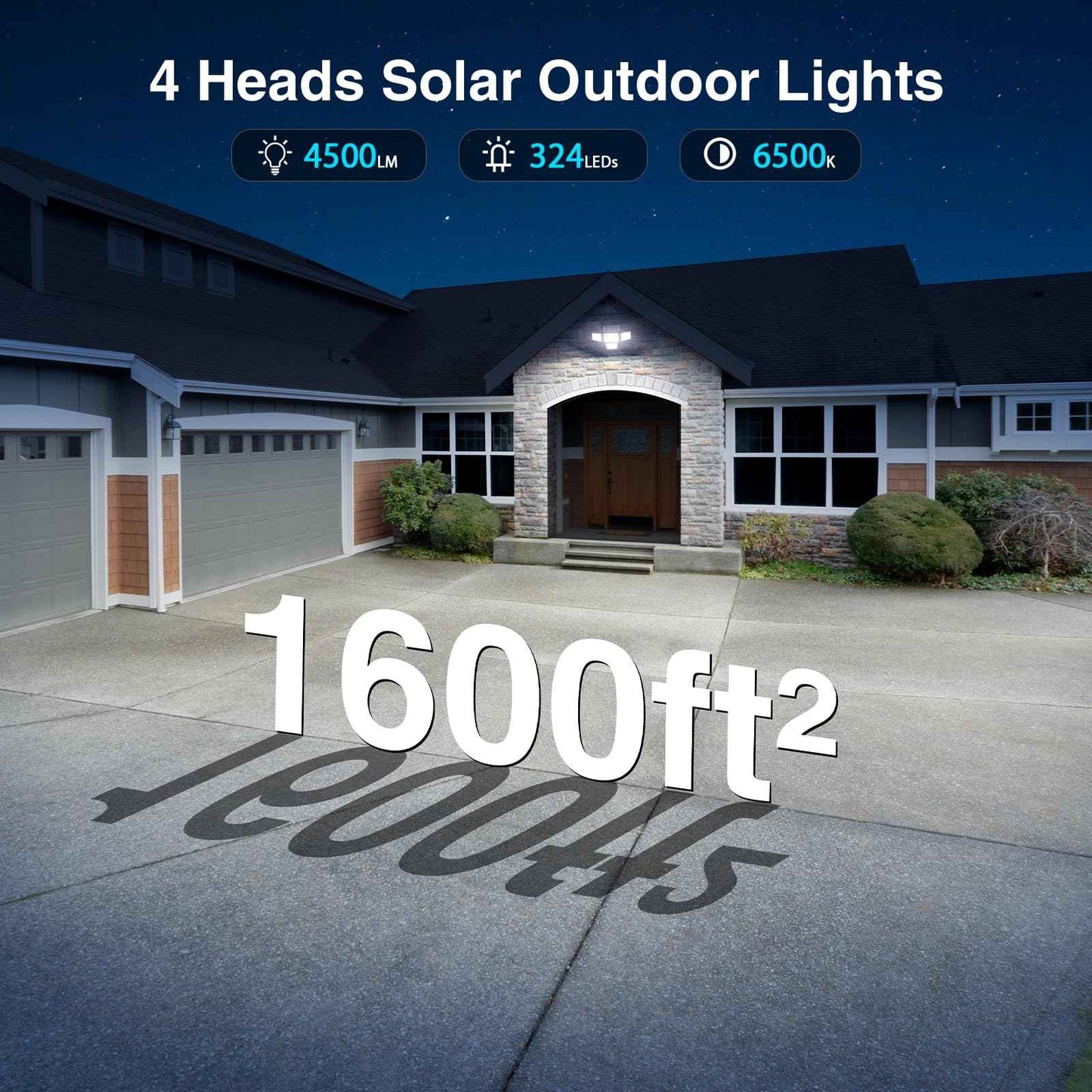 4500LM Solar Lights Outdoor Waterproof, 254 LED Solar Flood Lights Outdoor with 2 Motion Sensor, 4 Heads Security Light with Remote Control for Yard Outside House Garage 1 Pack