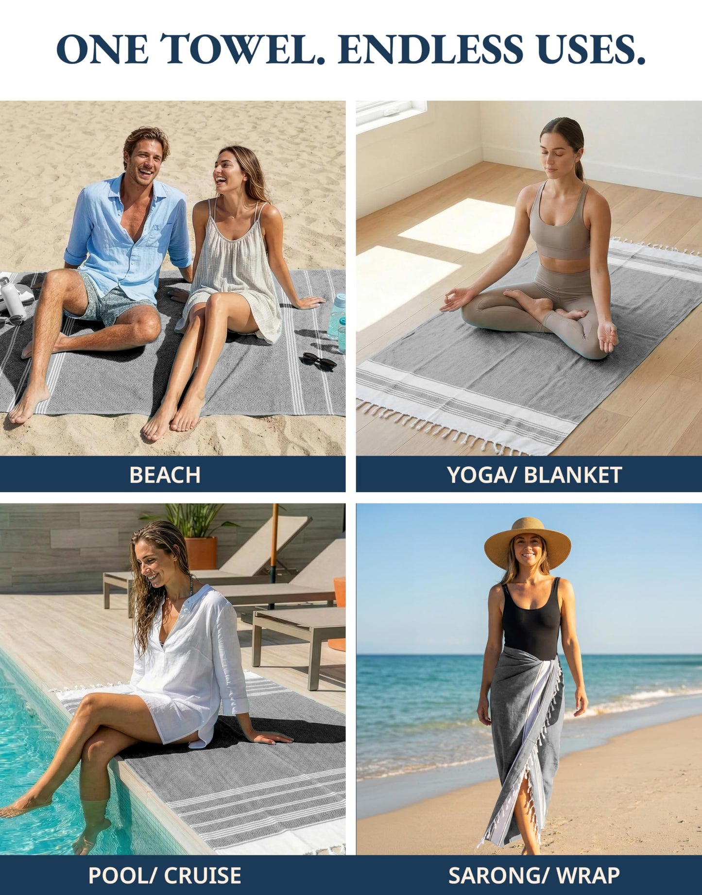 LANE LINEN Beach Towel, 2 Pack Beach Towels Oversized, 39"x71", Quick Dry Pool Towels for Adults, Absorbent Sandproof, Lightweight Travel Beach Towel - Ebony