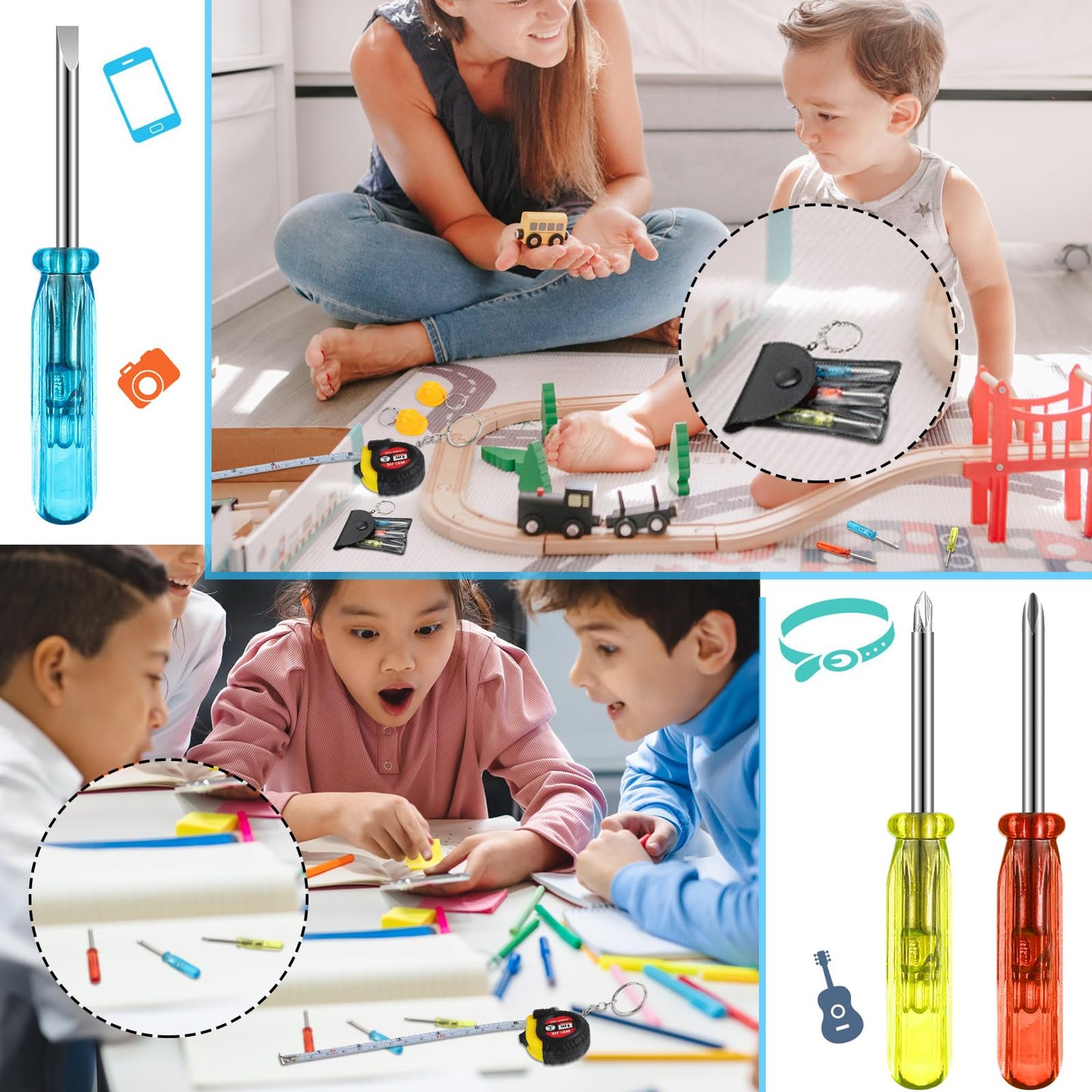 Jutom 9 Pcs Mini Construction Helmet Keychains Tape Measure Screwdriver Bulk for Men Adult Party Favors Tool Christmas Gifts