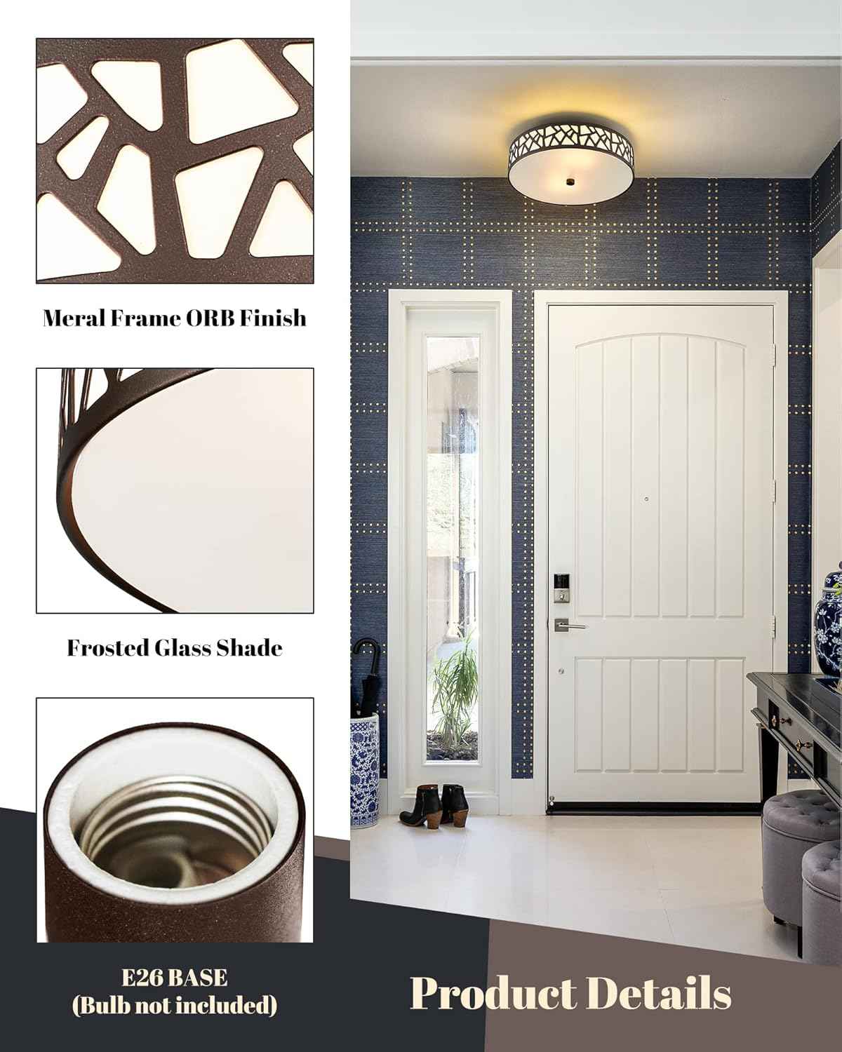 Flush Mount Ceiling Light Fixture 2-Pack - 12-Inch Oil Rubbed Bronze with Frosted Glass Shade for Bedroom, Hallway, Kitchen, Bathroom