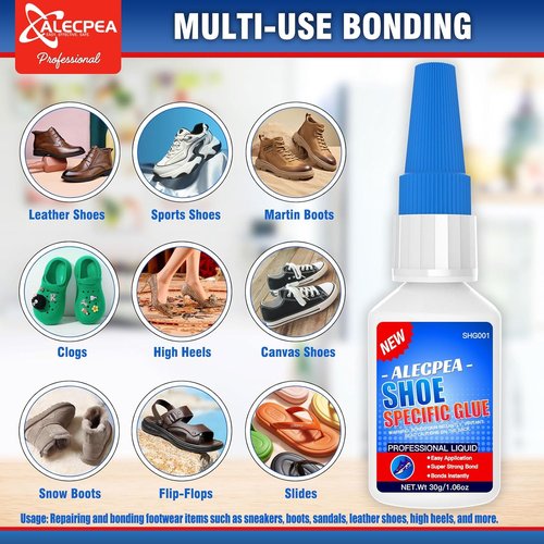 ALECPEA 30g Shoe Glue - Flexible Instant Adhesive for Sole Repair & Restoration - Waterproof Heavy Duty Sneaker Glue for Boots, Heels, Hiking Shoes, Leather & Rubber - Sets in 15 Seconds