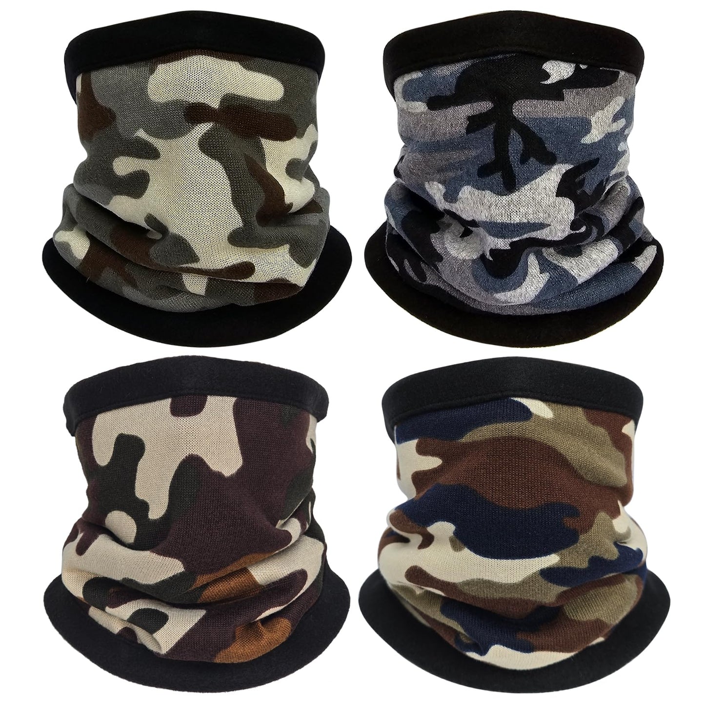 Cisnocr 4 Pieces Winter Neck Warmers Fleece Gaiter Windproof Face Face Mask Scarf Covering for Men Women (Camo)