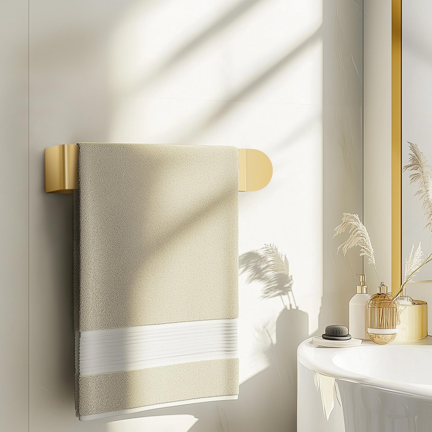 8 Inch Hand Towel Holder, Self Adhesive Towel Bar for Bathroom, Rustproof Aluminum U-Shape Towel Rack Stick on Wall, Brushed Gold