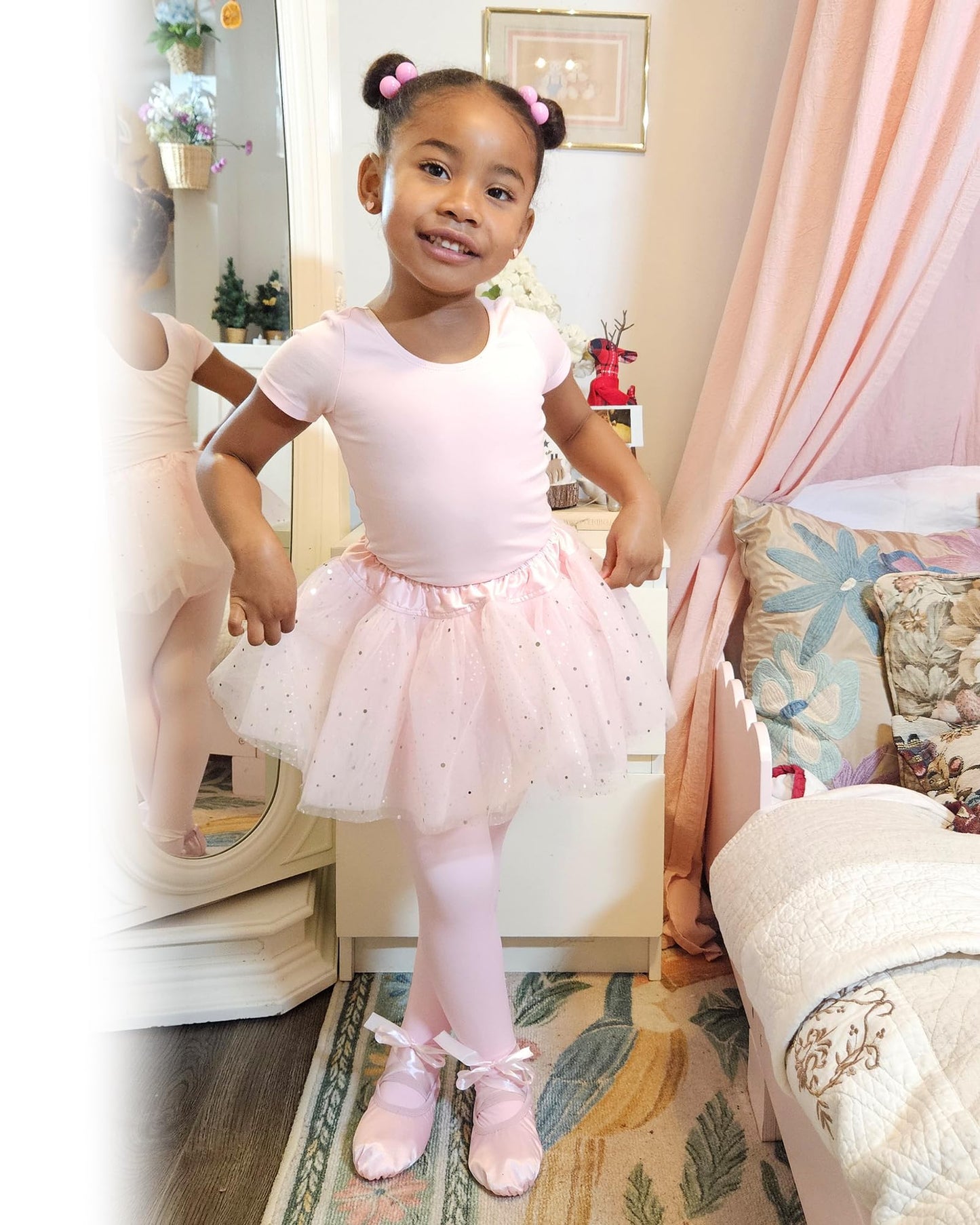 Stelle Girls Ballet Leotards Toddler Dance Outfit Combo with Shiny Tutu Skirt and Tights (Ballet Pink,2-3T)