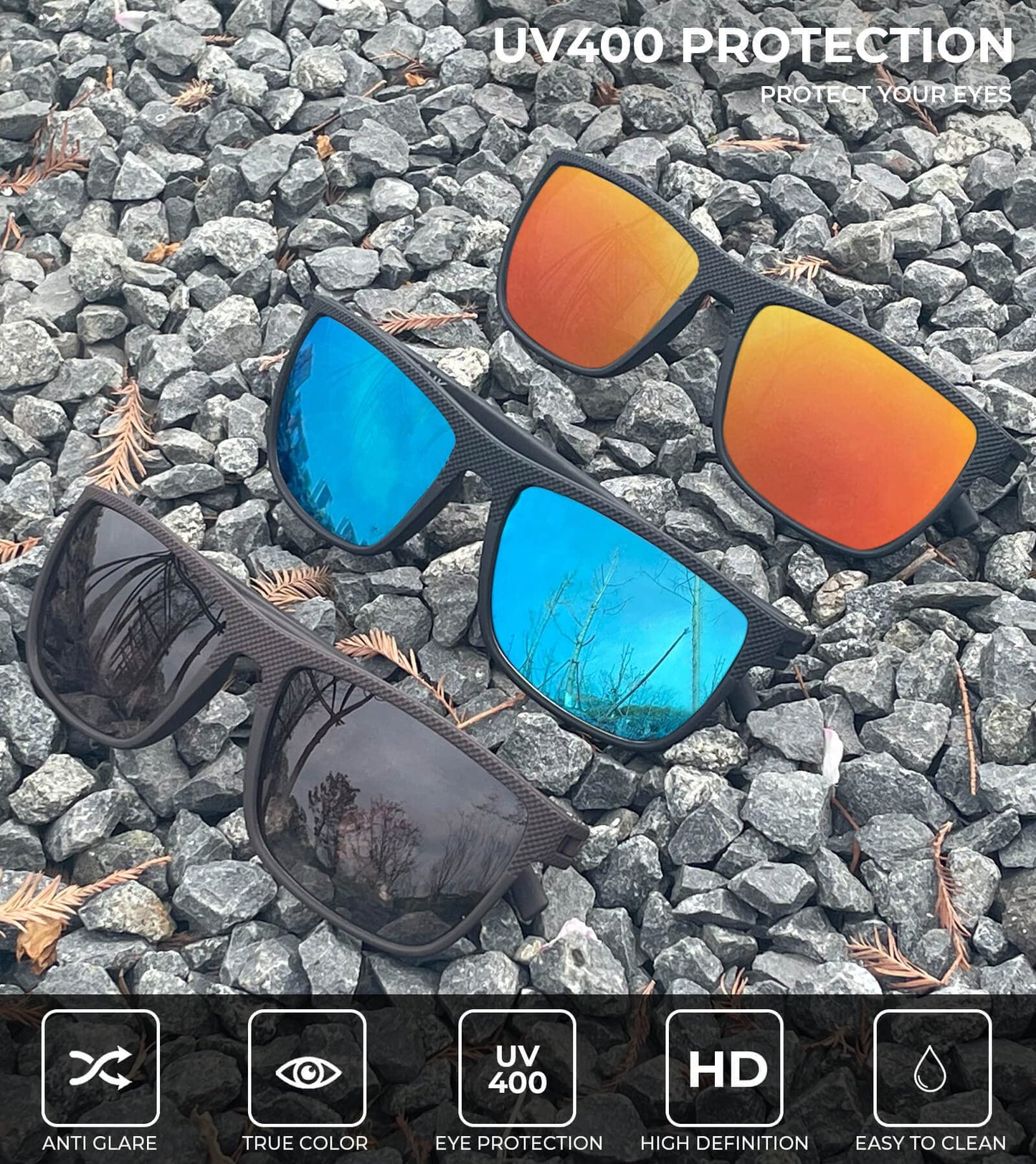 KALIYADI Polarized Sunglasses Men, Lightweight Mens Sunglasses Polarized UV Protection Driving Fishing Golf (Ice Blue/Red/Brown)