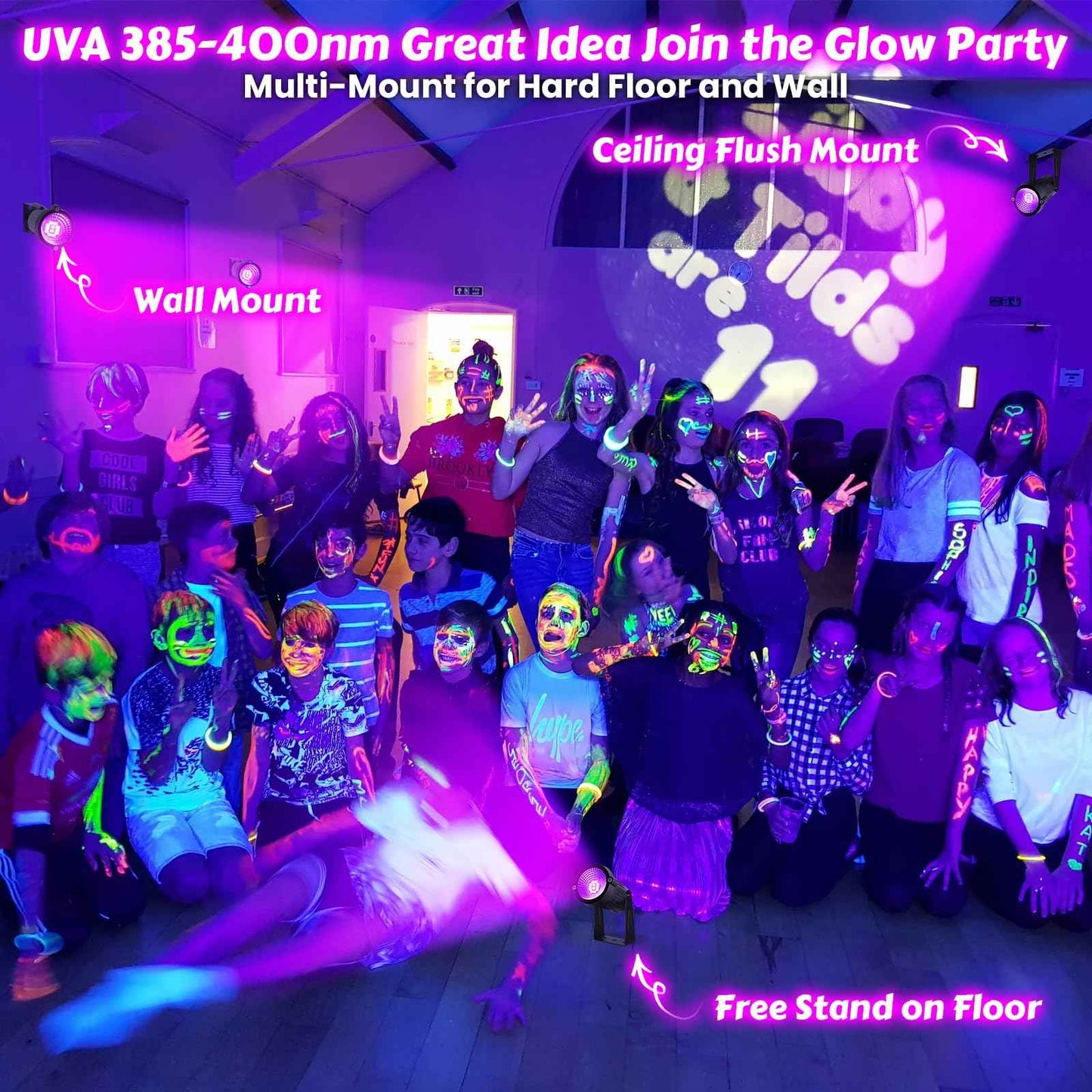 8 Pack Black Lights, IP66 Flood Light 15W LED Blacklight Glow Party Outdoor Spotlight with On/Off Switch + Plug + Metal Stakes for Landscape Lighting, Xmas, Body Paint, Fluorescent Poster, Halloween