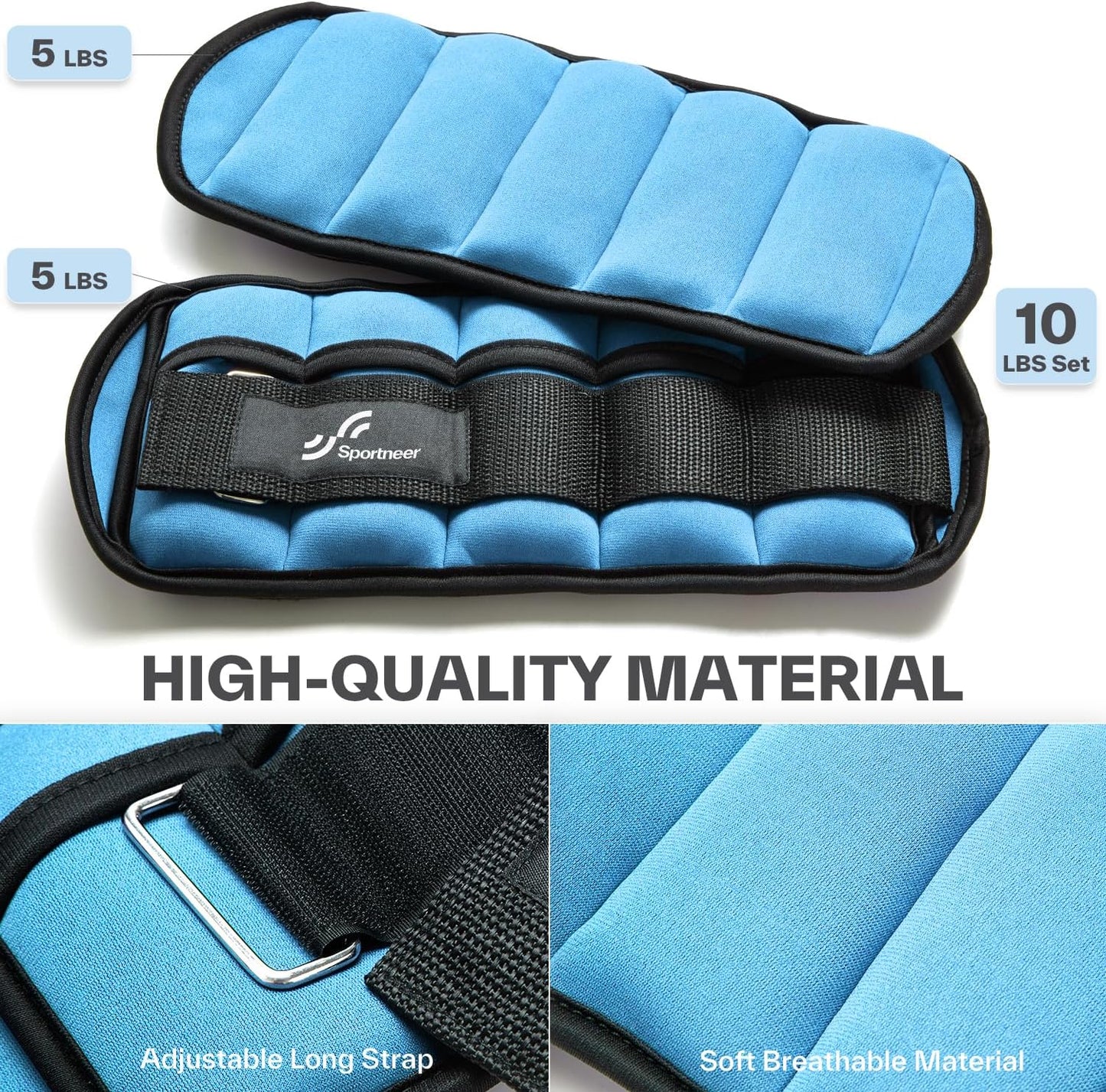 Sportneer Adjustable Ankle Weights - Comfortable Neoprene Leg Weights (2-10 lbs) for Walking, Running & Yoga